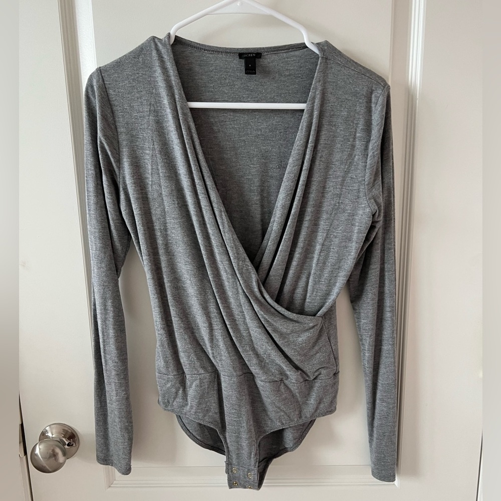 J. Crew Grey Long Sleeve Wrap bodysuit SMALL